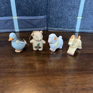 (4) Vintage Homco Farm Animal Christmas Holiday Ornaments - Bear Duck Sheep Deer
